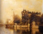 约翰内斯 克里斯蒂安 卡雷尔 克林肯贝格 : Moored Sailing Vessels Along A Quay Amsterdam